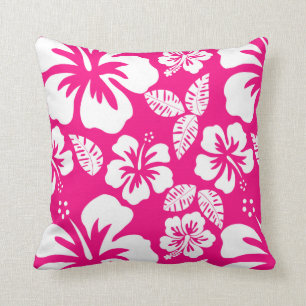Coussin Fleurs d'Hibiscus rose vif