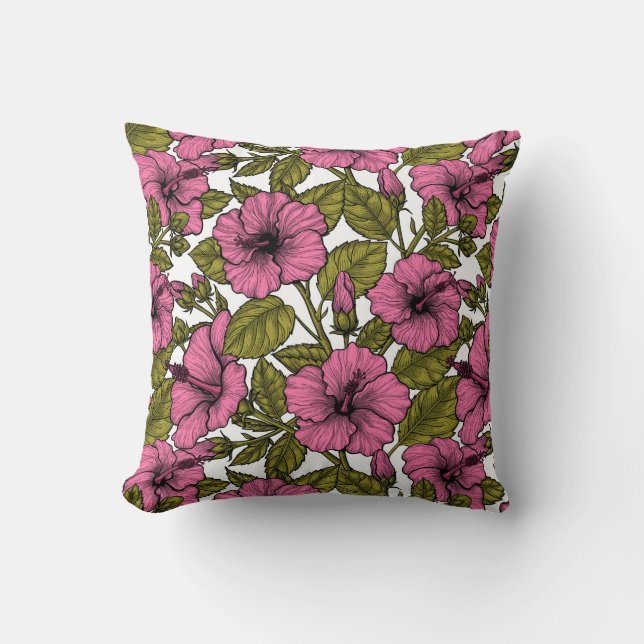 Coussin Fleurs d'hibiscus roses (Recto)