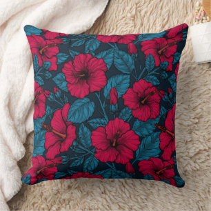 Coussin Fleurs d'hibiscus rouges