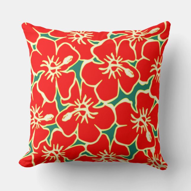 Coussin Fleurs d'hibiscus rouges Luau hawaïen tropical (Recto)