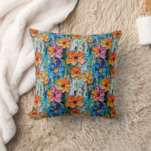 Coussin Fleurs d'huile à l'impasto dans un Motif coloré