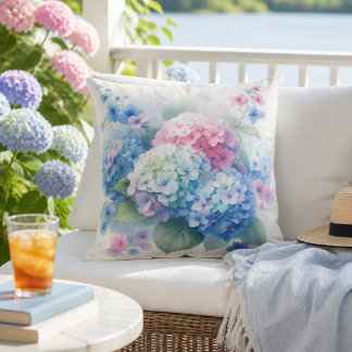 Coussin Fleurs d'hydrange pastel rose bleu Boom