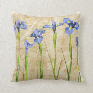 Coussin Fleurs d'Iris bleu violet Brown Arrière - plan flo