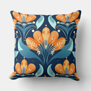 Coussin Fleurs d'orange bleu Art déco