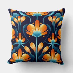 Coussin Fleurs d'orange bleu Art déco
