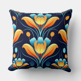 Coussin Fleurs d'orange bleu Art déco