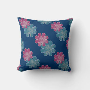 Coussin Fleurs effet verre (rose/turquoise/marine)
