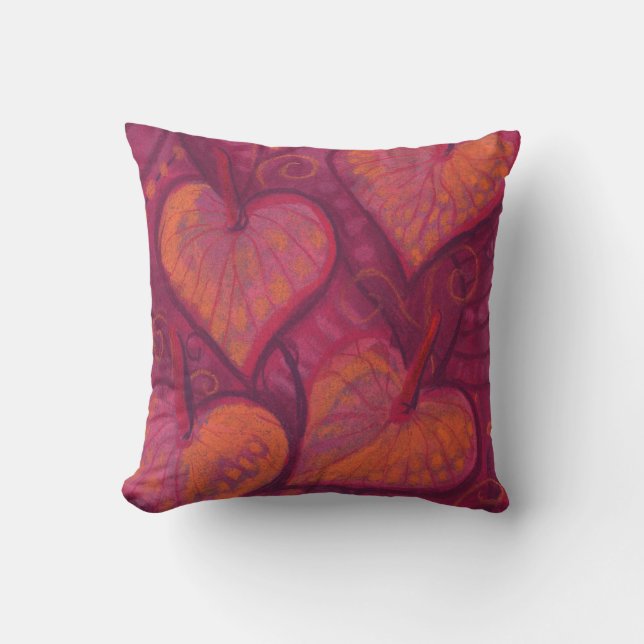 Coussin Fleurs épaisses, coeurs floraux, rose, rouge & ora (Recto)