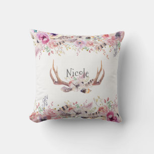 Coussin Fleurs et bois de cerf Rustique Maison de campagne