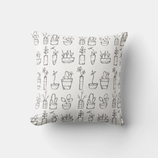 Coussin Fleurs et dessins de lignes Plantes Motif (Recto)