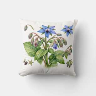 Coussin Fleurs et feuilles de bourrache à l'aquarelle 