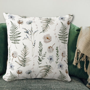 Coussin Fleurs et feuilles de fougère Forêt Florale Botani