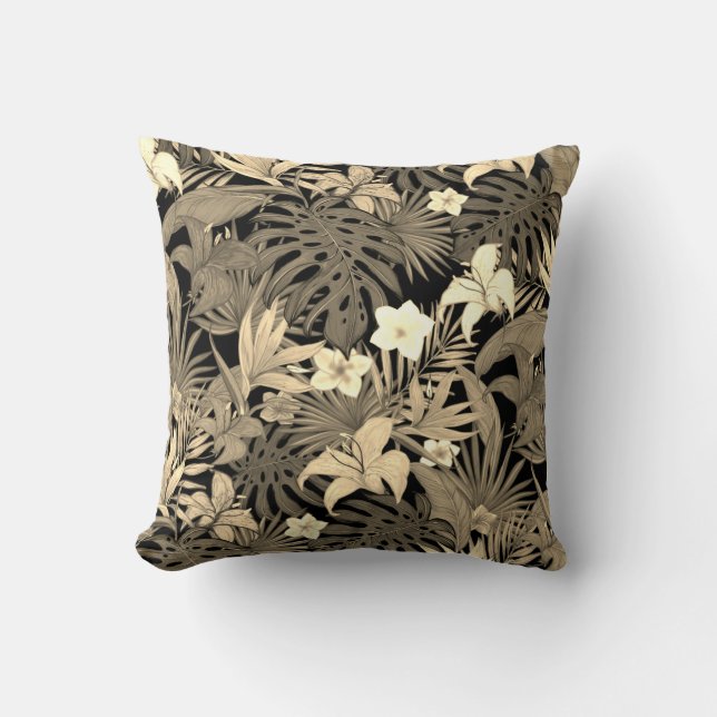 Coussin Fleurs et Feuilles de palmiers dans les tons beige (Recto)