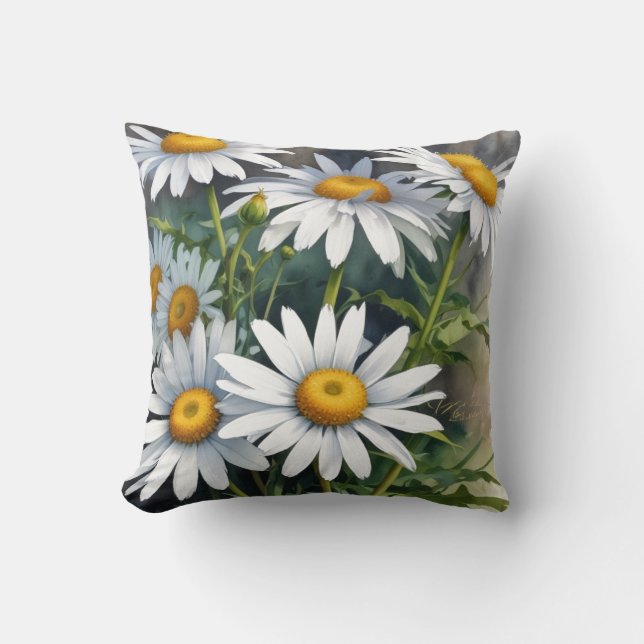 Coussin Fleurs et marguerites Elégante aquarelle (Recto)