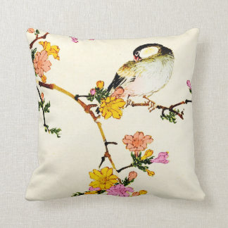 Coussin Fleurs et oiseau colorés japonais