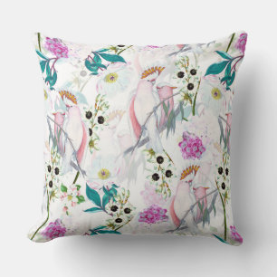 Coussin Fleurs et oiseaux tropicaux Redouté Motif - blanc