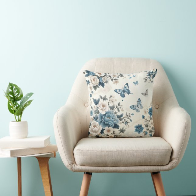 Coussin Fleurs et papillons Chinoiserie (Chaise)