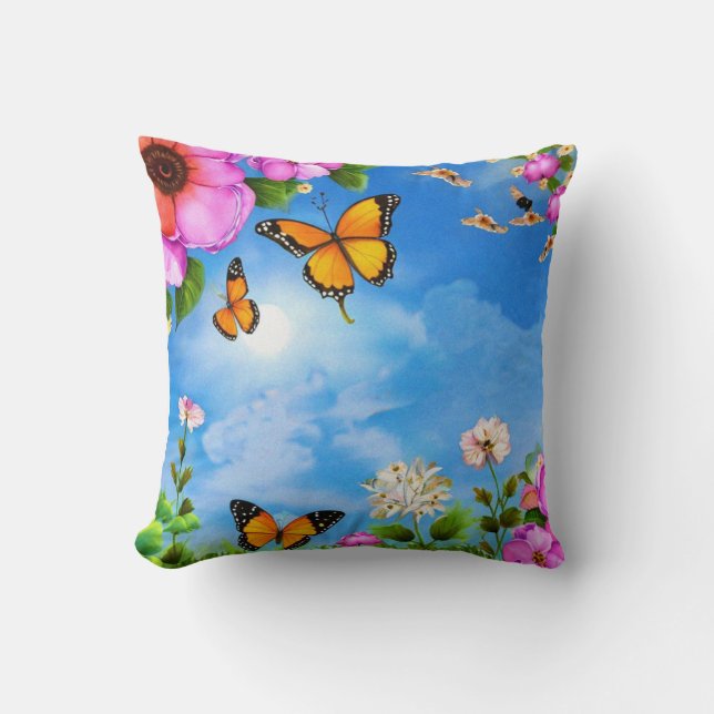 Coussin Fleurs et papillons motif (Recto)