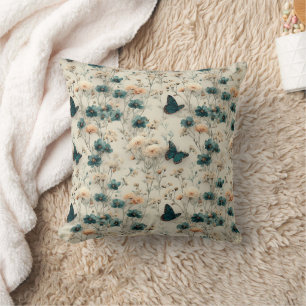 Coussin Fleurs et papillons printaniers vintage