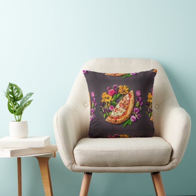 Coussin Fleurs et pizzas (Chaise)