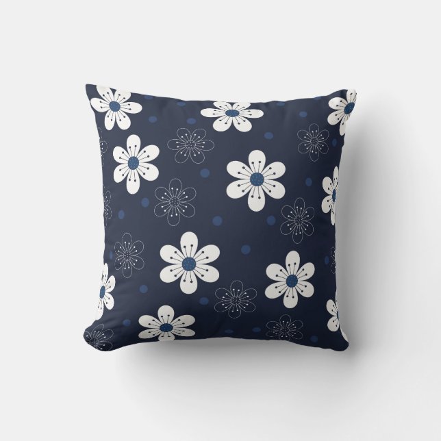 Coussin Fleurs et points bleu foncé Motif (Recto)