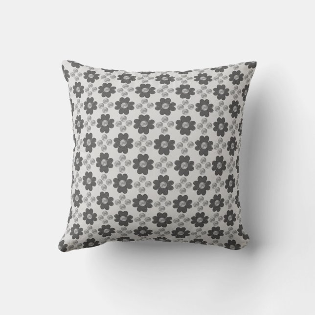 Coussin Fleurs et points dans les tons gris argent (Verso)