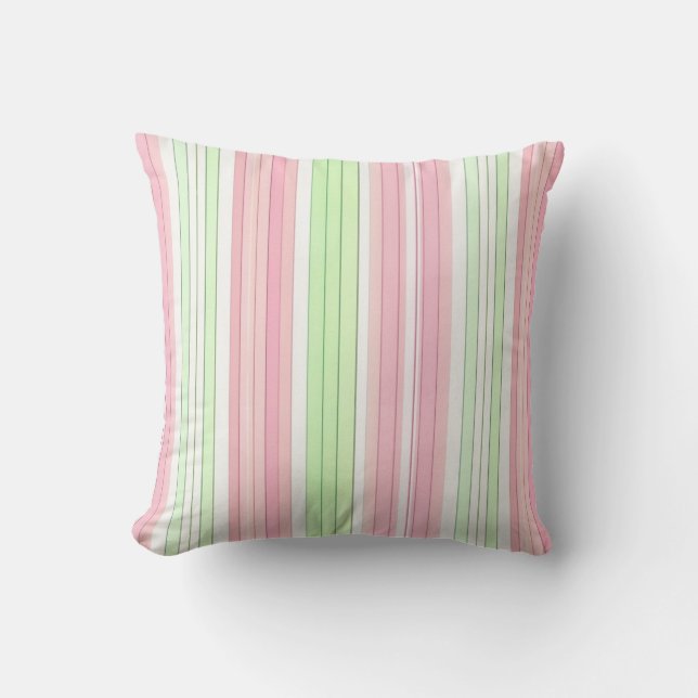 Coussin Fleurs et rayures roses et vertes réversibles (Recto)