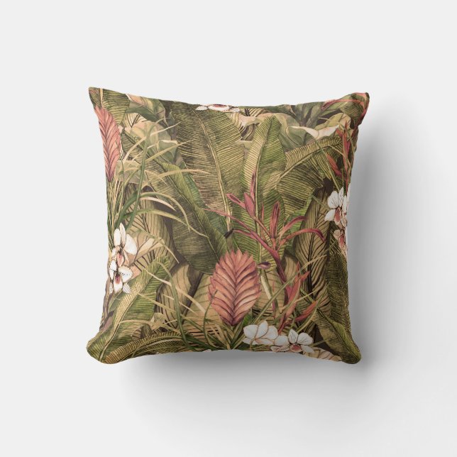 Coussin Fleurs Feuilles tropicales Motif aquarelle (Recto)