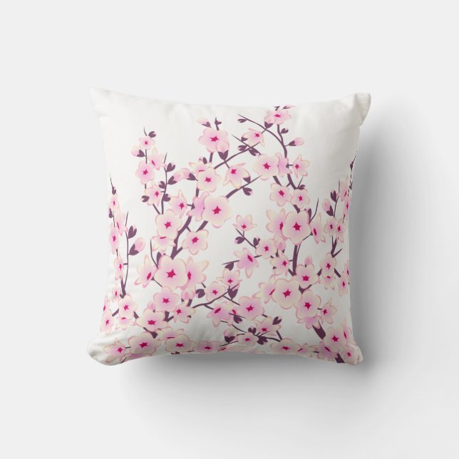 Coussin Fleurs florales de cerises (Sakura) Blanc rose (Recto)