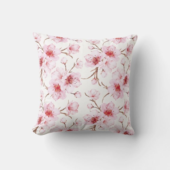 Coussin Fleurs florales de cerisier rose blanc (Recto)
