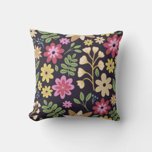 Coussin Fleurs florales foncées modernes multicolores