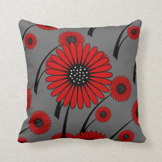 Coussin Fleurs florales rouges gris noir