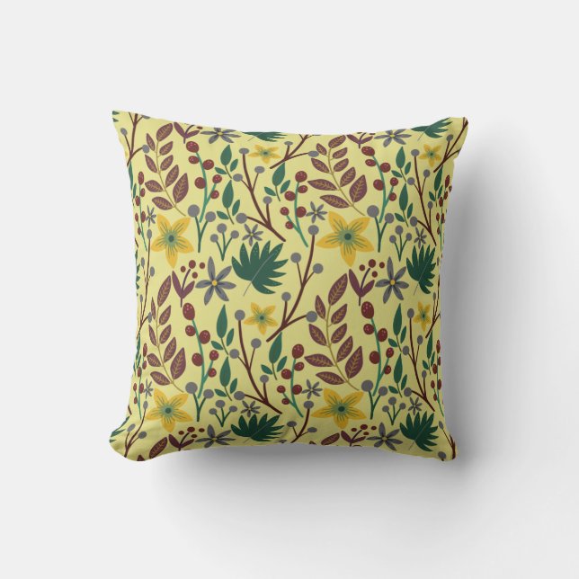 Coussin Fleurs florales sans coutures motifs, feuilles, br (Recto)