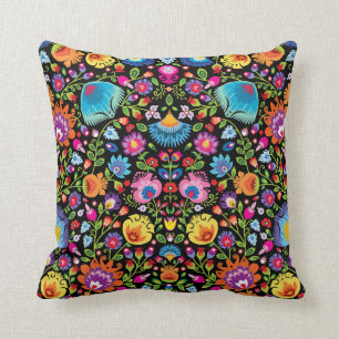 Coussin Fleurs folkloriques Wycinanki noir