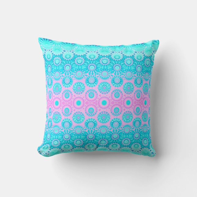 Coussin Fleurs géométriques rose et bleu (Recto)