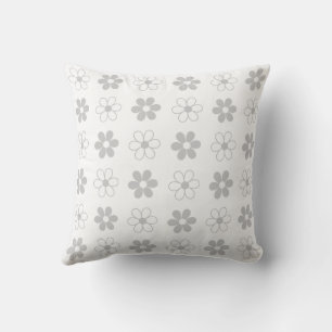 Coussin Fleurs gris clair et blanches sur fond blanc