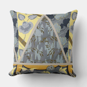 COUSSIN FLEURS GRIS JAUNES BLEU, BOUTTERFLIES FLEURIES