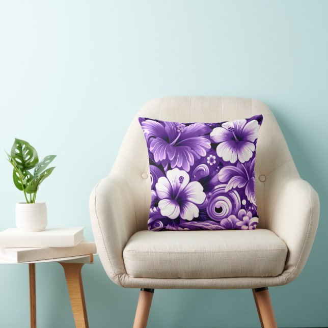 Coussin Fleurs hawaïennes tropicales Hibiscus Motif violet (Chaise)