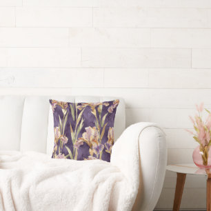Coussin Fleurs Iris D'Or Violet