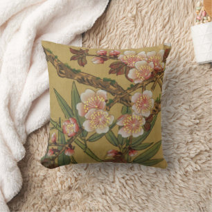 Coussin Fleurs Japonaises Asiatiques Fleur de Cerisier Vin