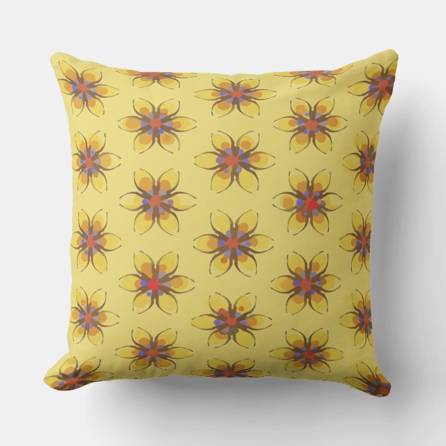 Coussin Fleurs Jaunes aux Buds Oranges (Recto)