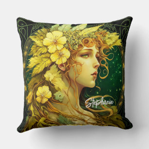 Coussin Fleurs Jaunes Échantées Imaginaire Fée Forêt