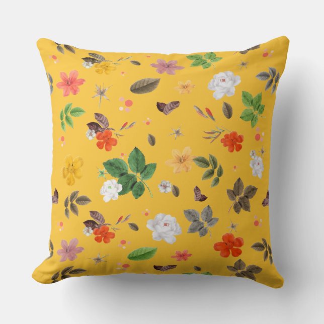 Coussin Fleurs jaunes et roses blanches 10 (Recto)