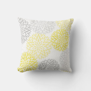 Coussin Fleurs Jaunes Grises Modernes