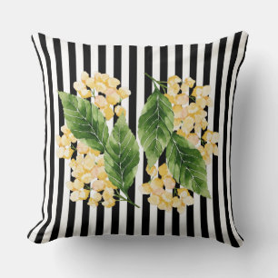 Coussin Fleurs jaunes sur rayures noir et blanc