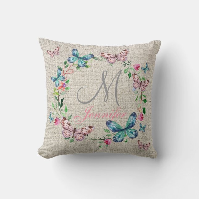 Coussin FLEURS Linge BEIGE LÉGER ET MONogramme DE BOUTEILL (Recto)