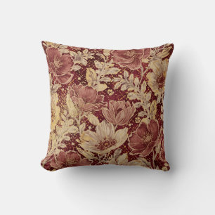 Coussin Fleurs Luxueuses, Marron Doré, Élégant Beau
