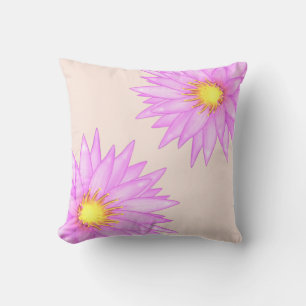 Coussin Fleurs Lys d'eau rose sur beige clair