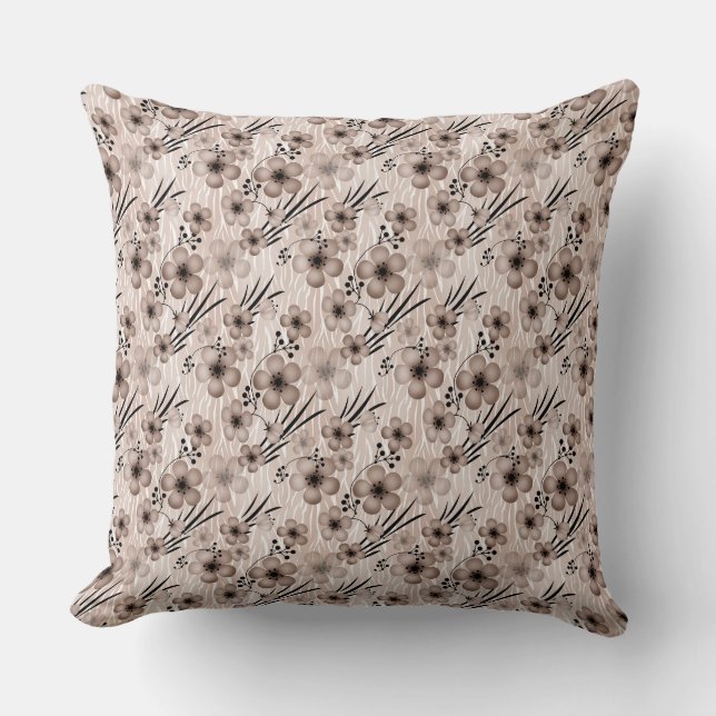 Coussin Fleurs marron beige motif sur le tigre arrière - p (Recto)