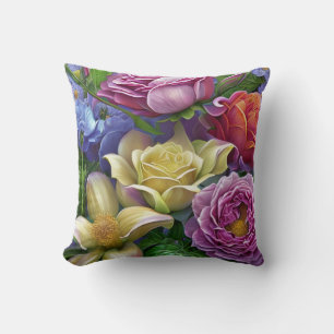 Coussin Fleurs Mixtes, Colorées, Printemps Rétro Moderne